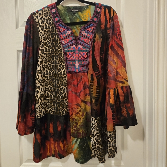 Multicolor Animal Print Tunic with Embroidered Neckline - Picture 7 of 14